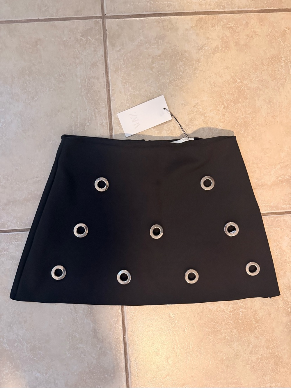 Zara Black Mini Skirt with Silver Eyelet Hardware